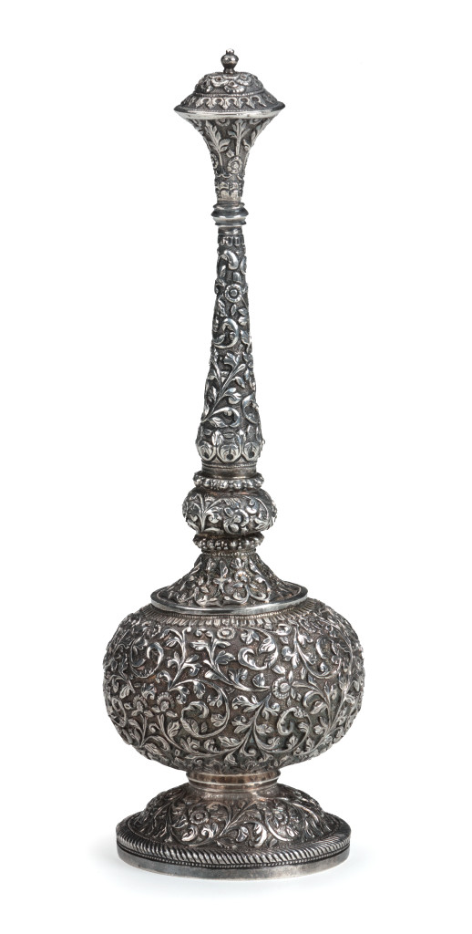 An Indian silver rosewater sprinkler