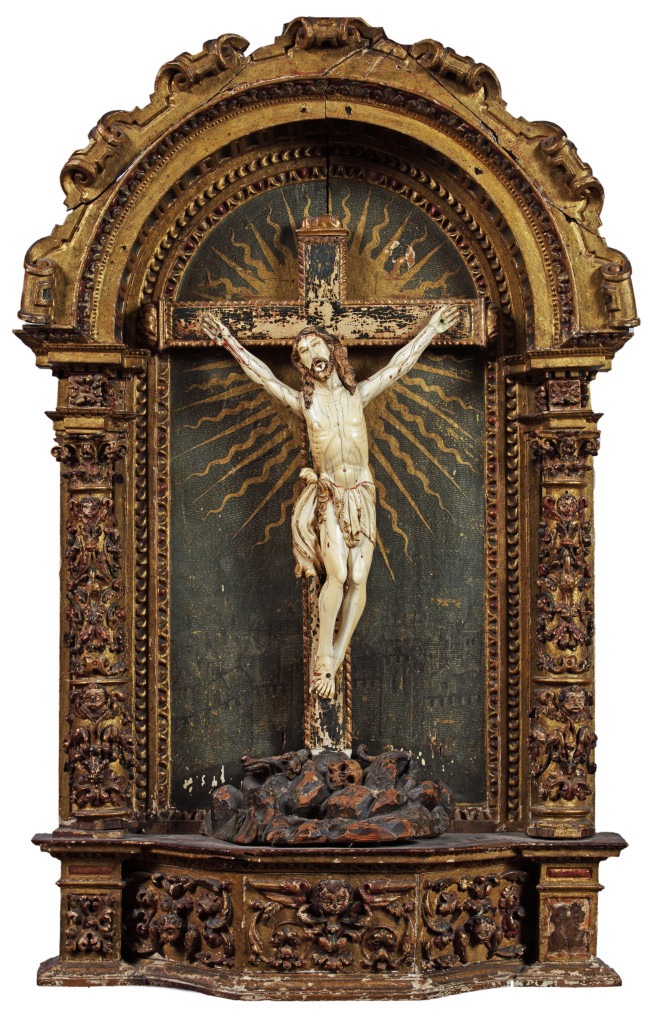 An Indo-Portuguese altarpiece (Retablo) with Christ on the cross