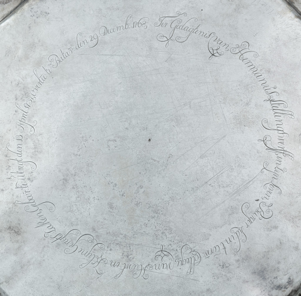 An Indonesian silver commemorative salver, 'Gedachtenisbord', commemorating Hermanus Stellingswerff (1737-1768)