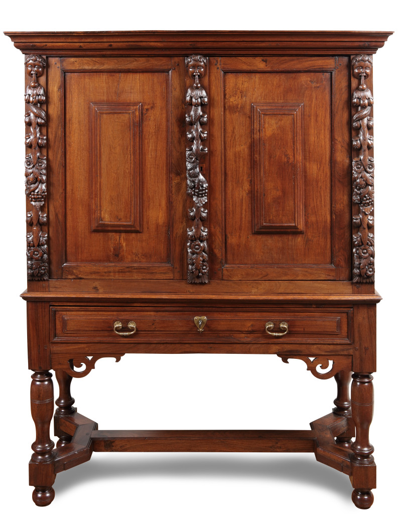 An Indonesian Sono kneeling or Javanese rosewood foliate cabinet on stand or Rankenkast