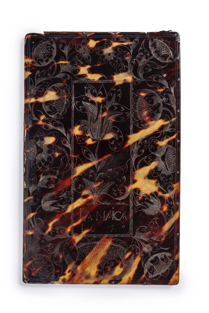 A Jamaican colonial engraved tortoiseshell comb-case with two combs