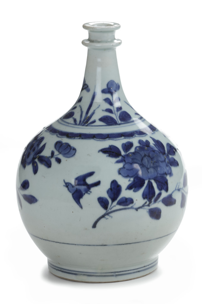 A Japanese Arita Blue and White Porcelain Wine Bottle
