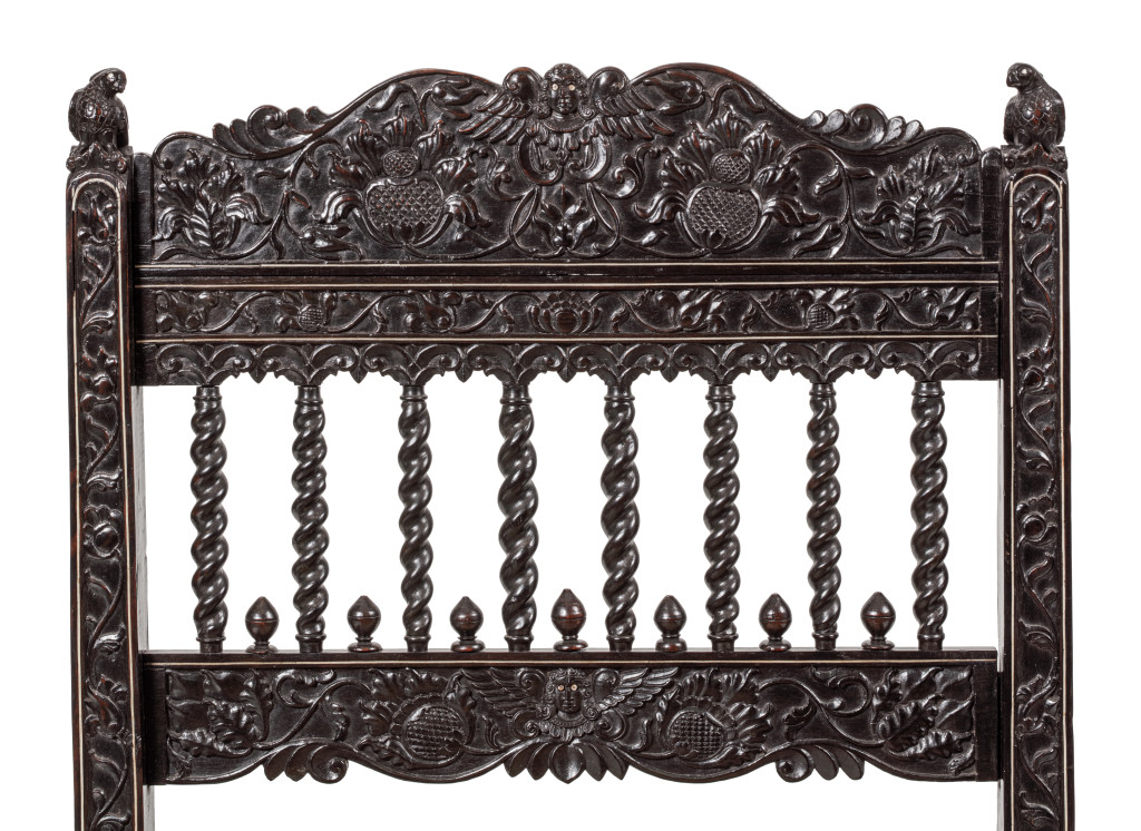 An important bone inlaid ebony Anglo-Indian side chair