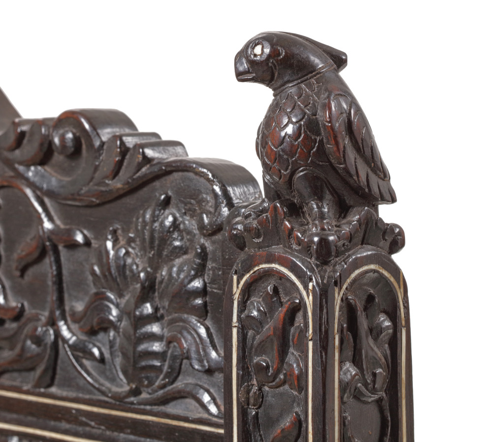An important bone inlaid ebony Anglo-Indian side chair