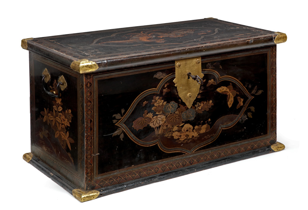 A large Japanese transitional lacquer chest with gilt-metal mounts