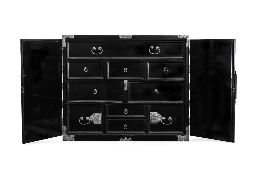 A Unique Dutch-Colonial Japanese black-lacquer cabinet chest with silver mounts