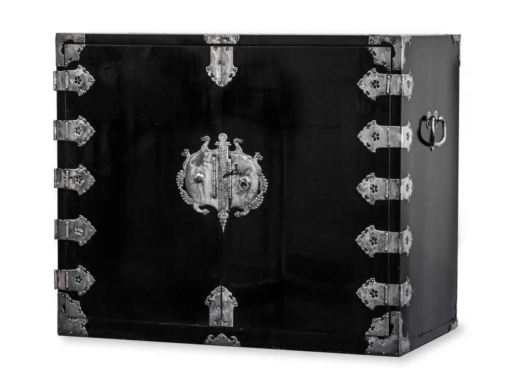 A Unique Dutch-Colonial Japanese black-lacquer cabinet  chest with silver mounts