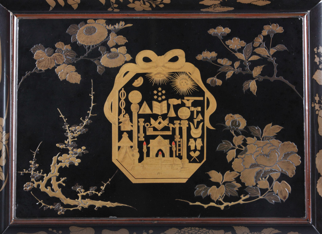 A rare Japanese Lacquer Box with Masonic regalia
