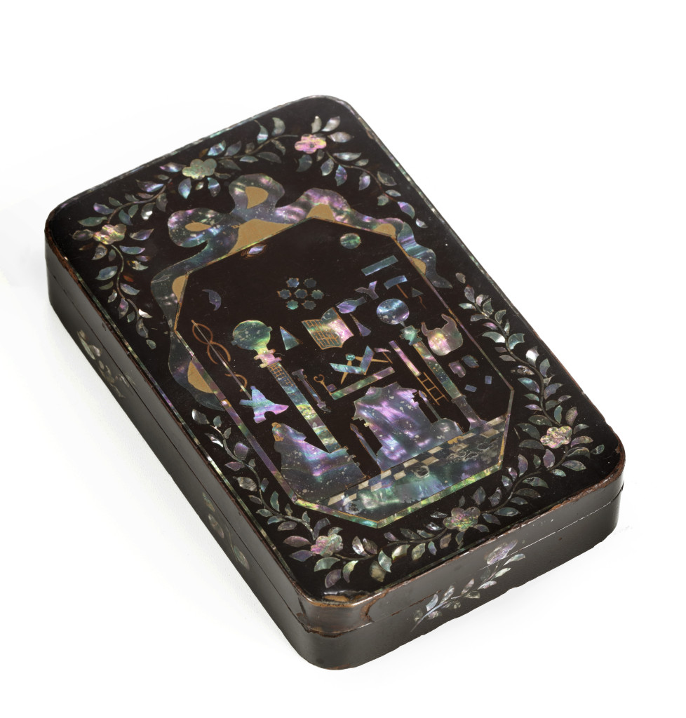 A Japanese Lacquered tobacco Box with Masonic regalia by lacquer-worker Buemon