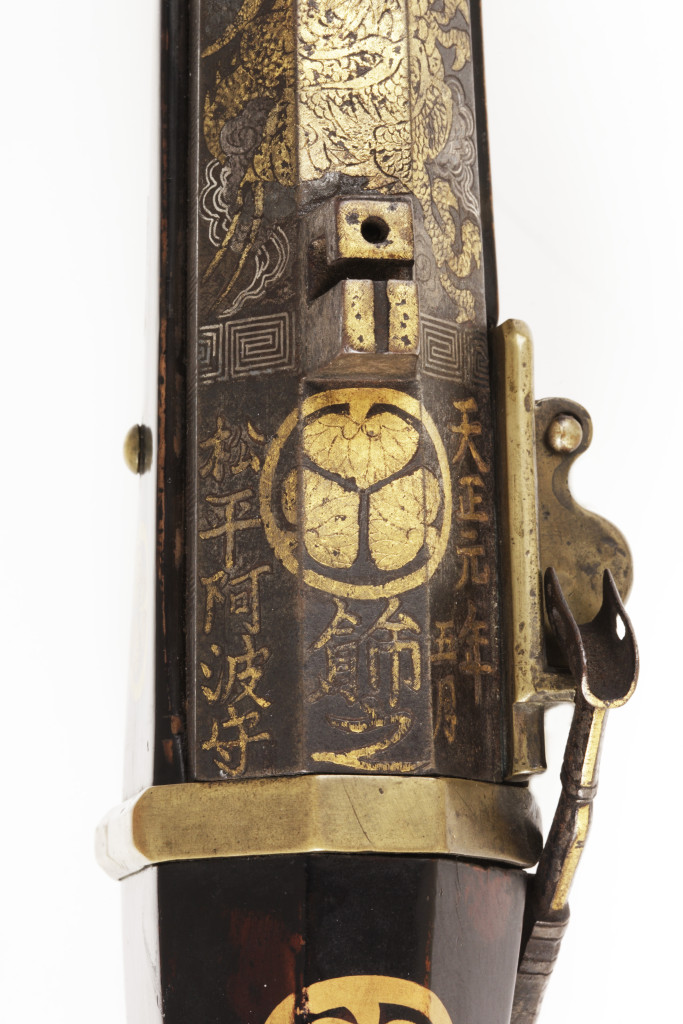 A Japanese matchlock pistol inscribed Tenshõ Gan-Nen G-Gatsu, Kazari-No, Matsudaira-Awa-No-Kami (for the feudal lord of the Awa area)