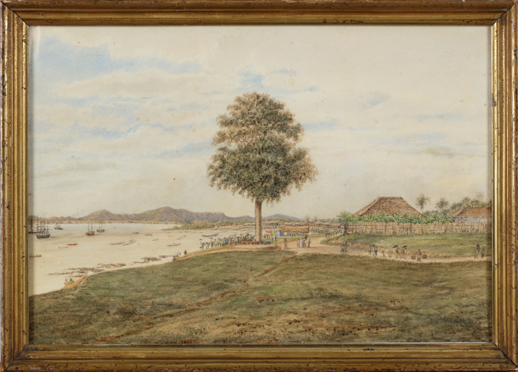 An anonymous British watercolour showing the grave of American missionary Ann Hasseltine Judson (1789-1826) at Kyaikkhami, Southeast Myanmar (Burma)