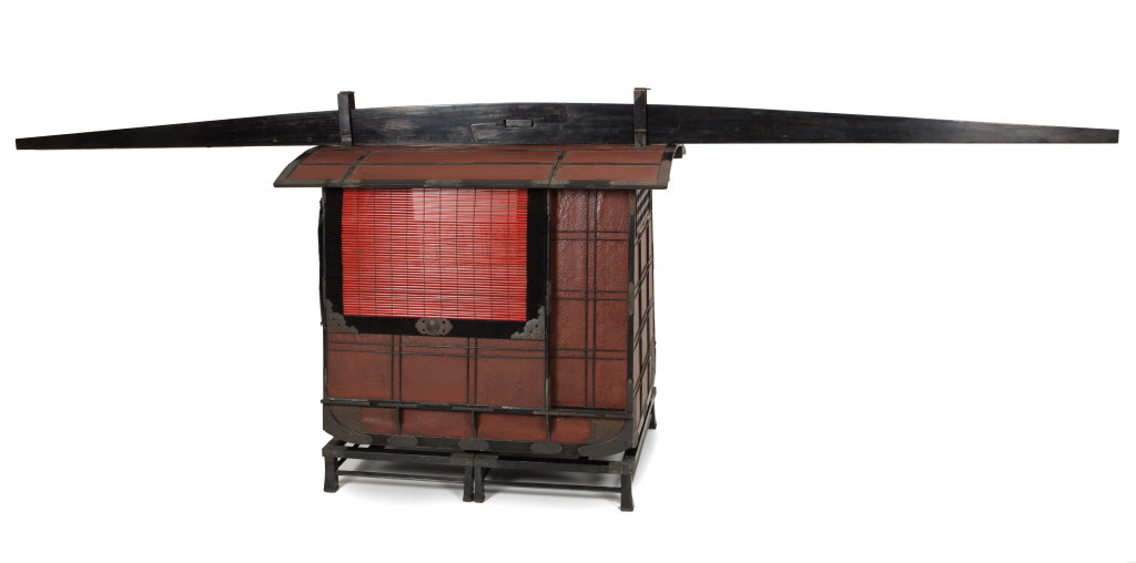 A Japanese red and black lacquered palanquin or norimono
