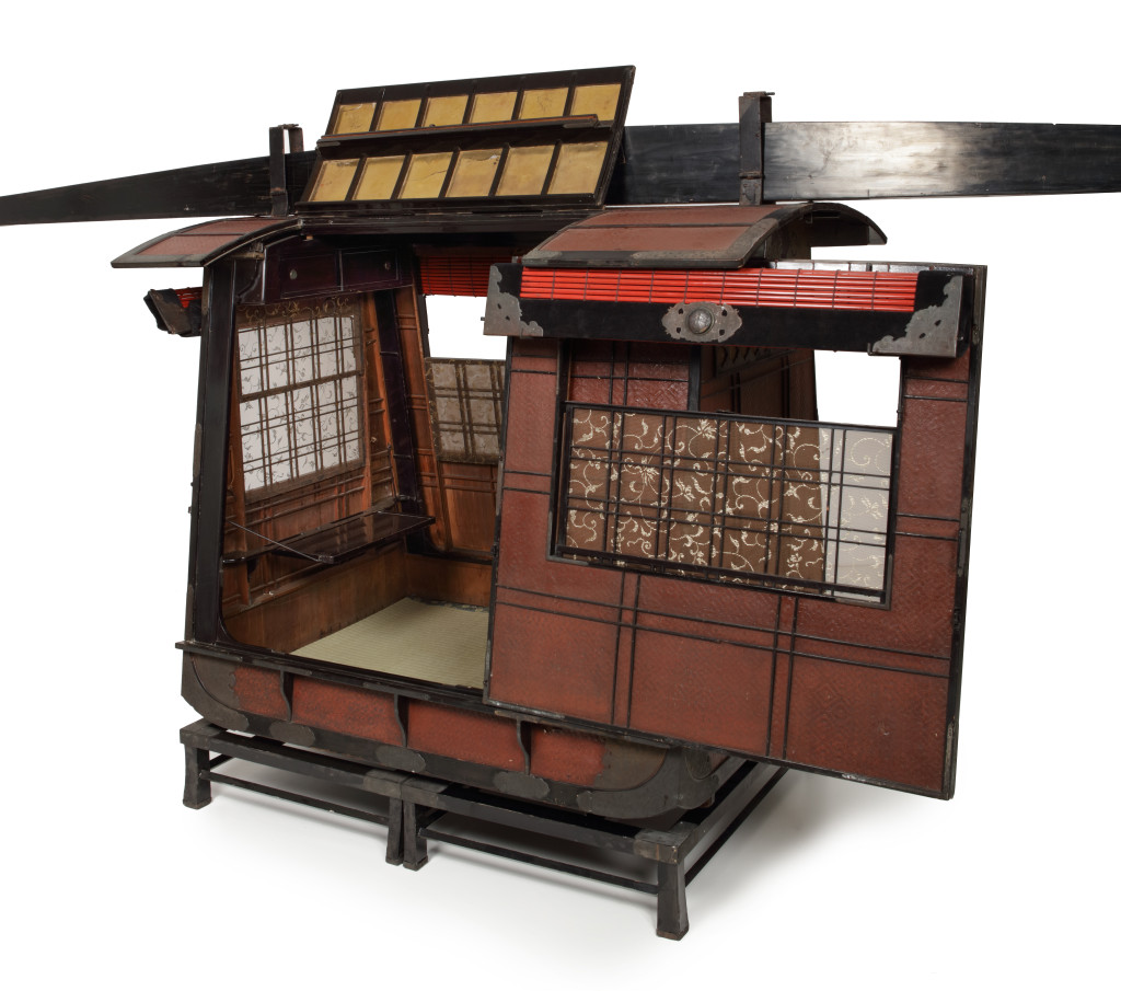 A Japanese red and black lacquered palanquin or norimono