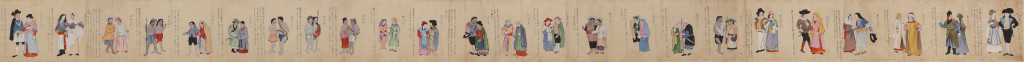 A rare Japanese long scroll, makimono, depicting people of twenty-four nations, attributed to Jô Girin (act. 1779-1859)
