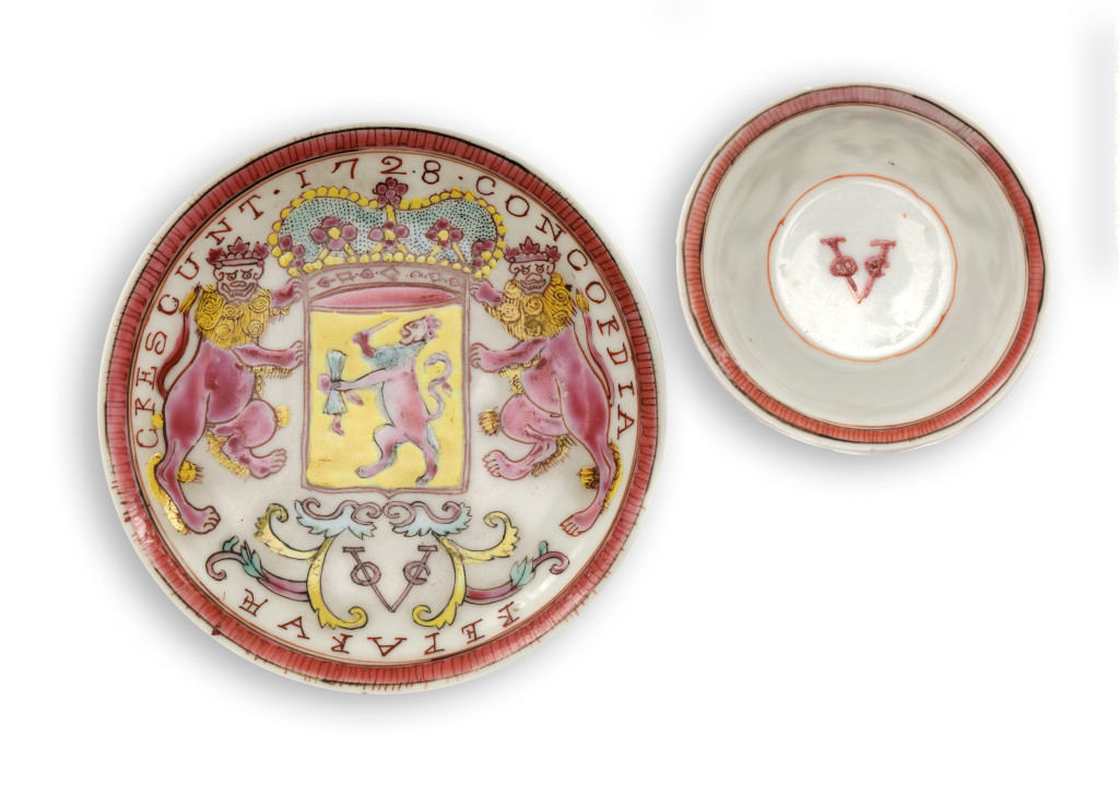 A rare Chinese famille rose 'V.O.C.' cup and saucer