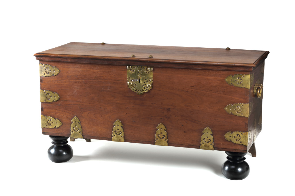 An Indonesian teak VOC chest with brass mounts