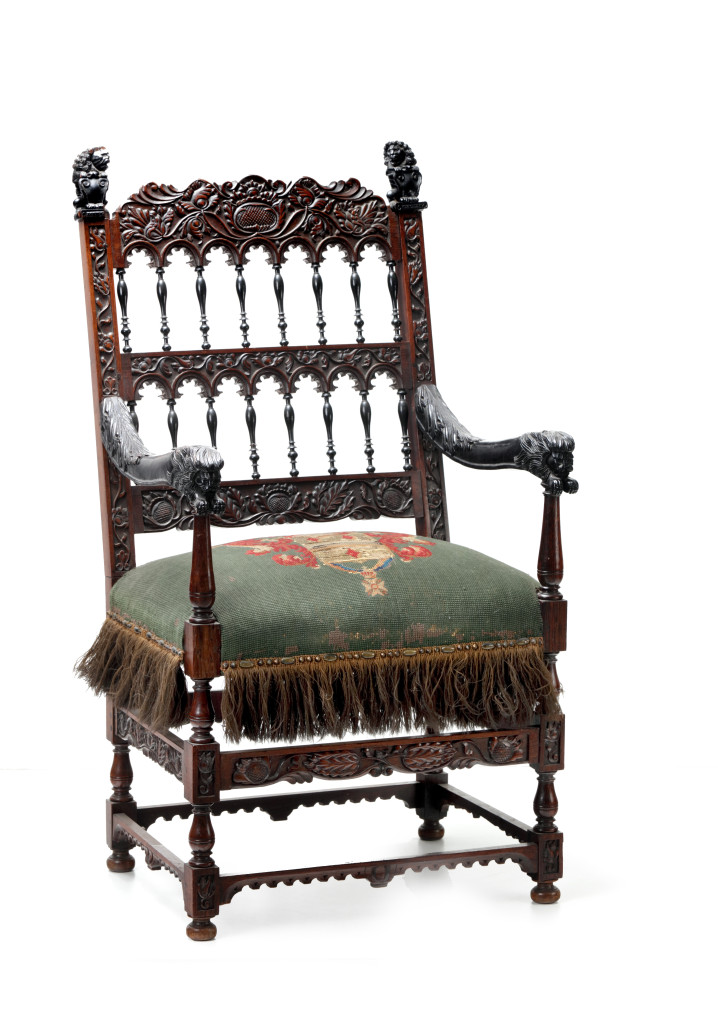 A Sri Lankan or Indonesian rosewood and ebony armchair