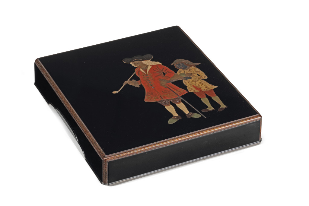 A Japanese wood and lacquer Suzuribako writing box and cover signed Koma Kansai