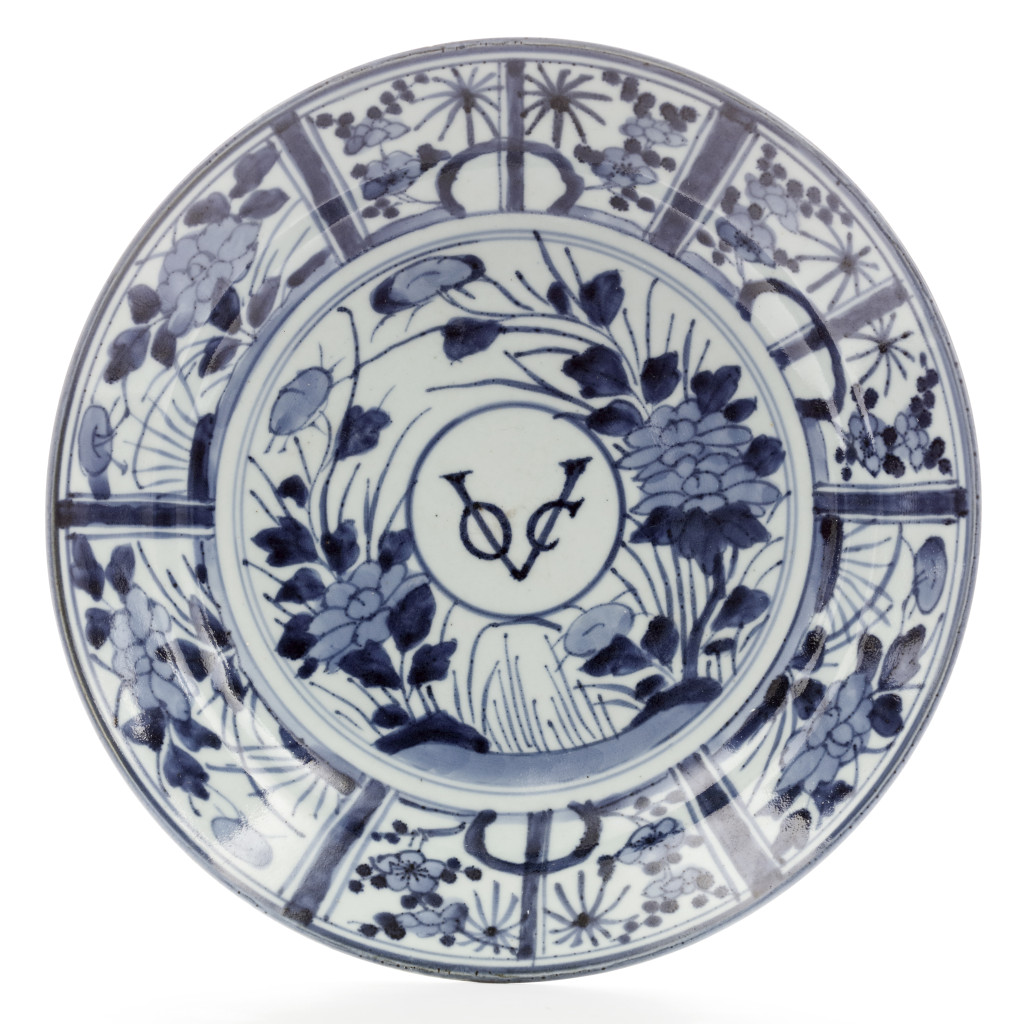 A large Japanese Arita blue-and-white porcelain VOC dish