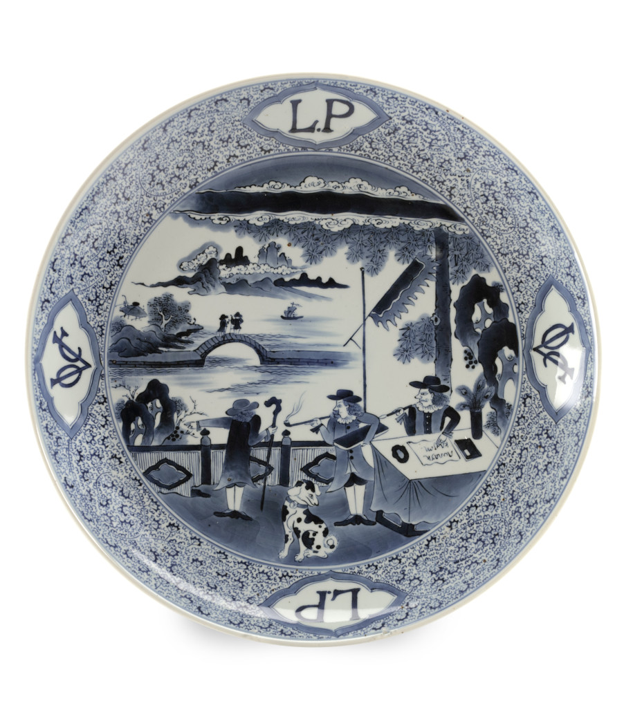 A rare large Japanese blue and white Arita porcelain 'VOC Leve Patria' charger
