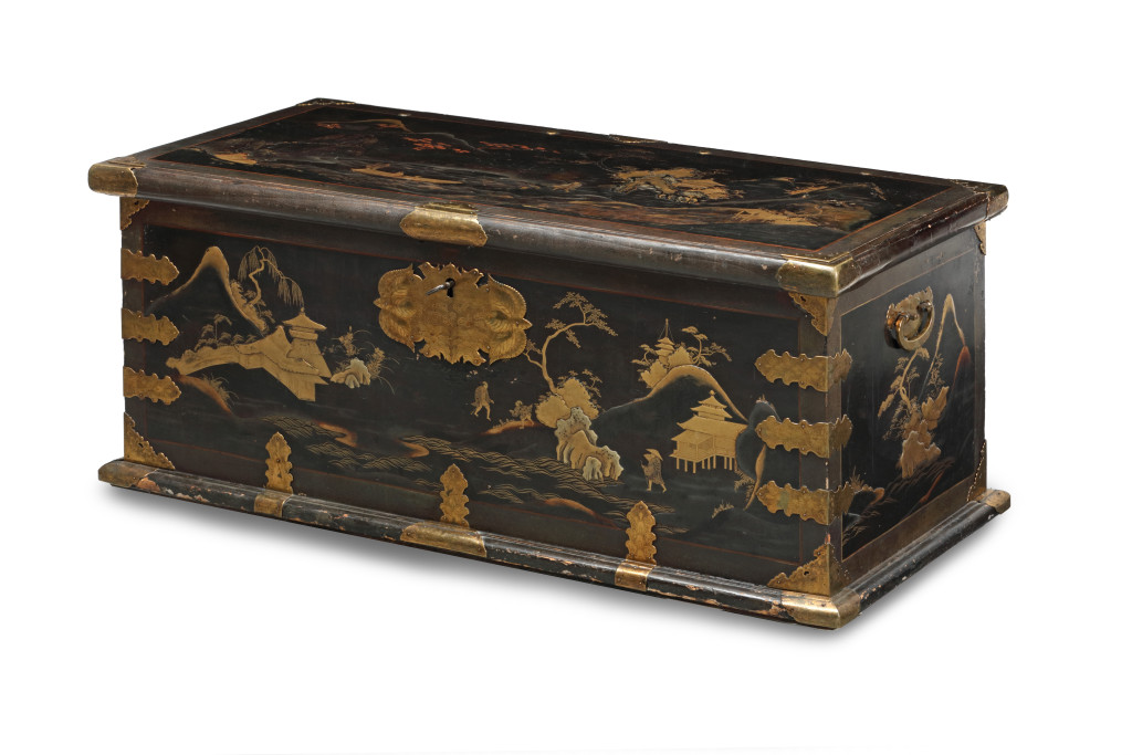 A Large Japanese lacquered chest with gilt-brass mounts