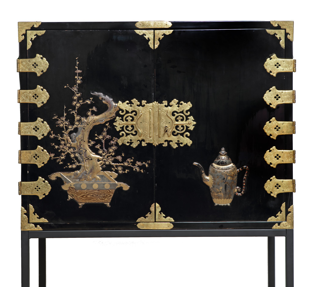 A fine Japanese lacquer cabinet with gilt-copper mounts for the European market