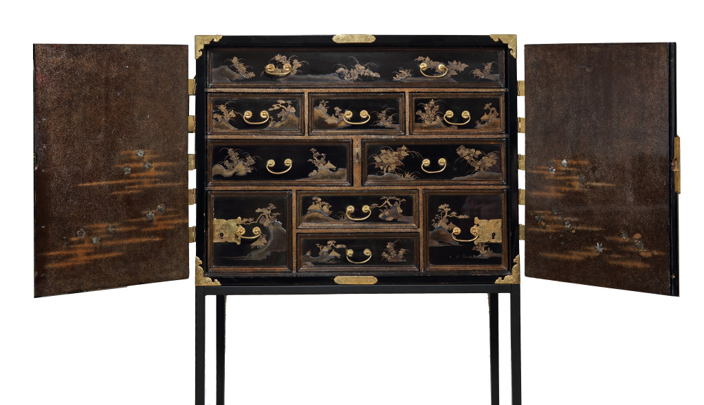 A fine Japanese lacquer cabinet with gilt-copper mounts for the European market