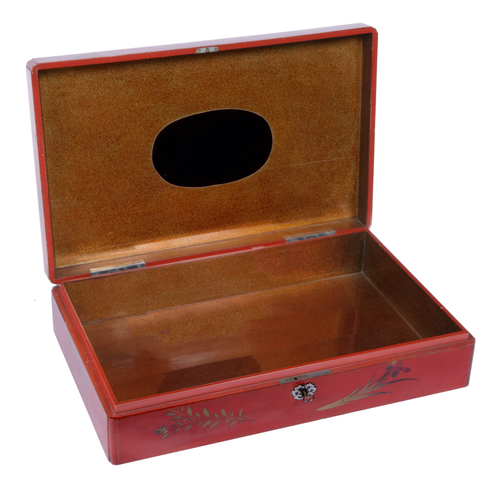 A fine Japanese export red lacquer box with Masonic symbols