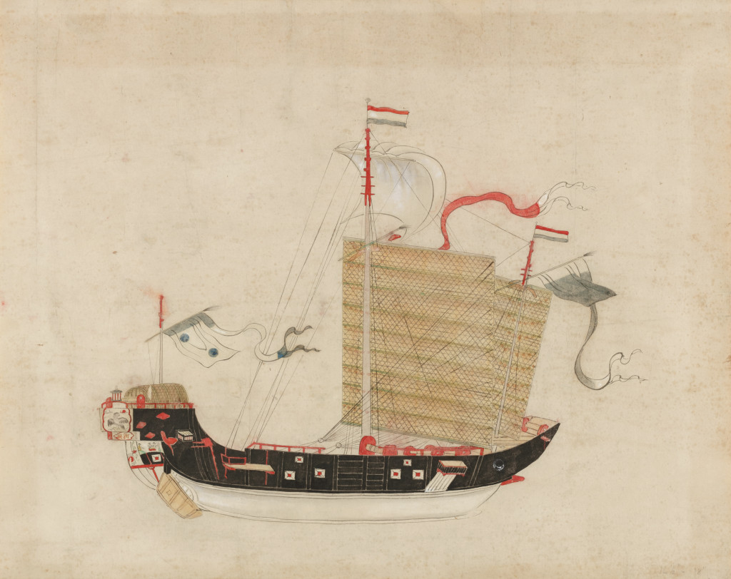 A Chinese junk flying under the Dutch flag