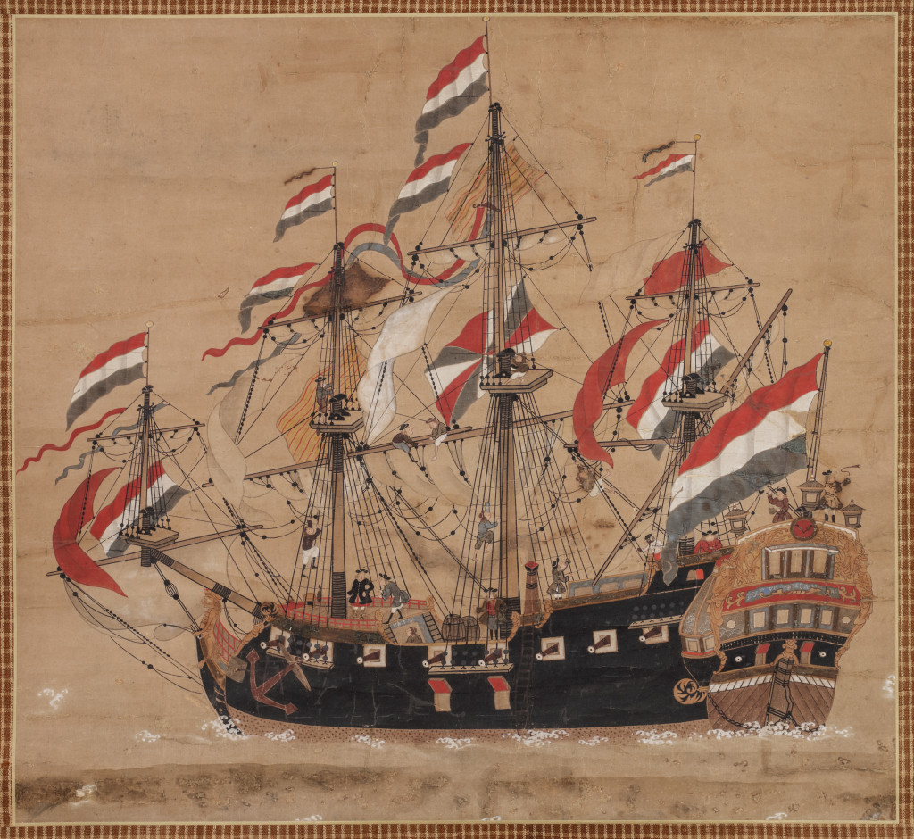 A Japanese scroll painting depicting a Dutch Ship
