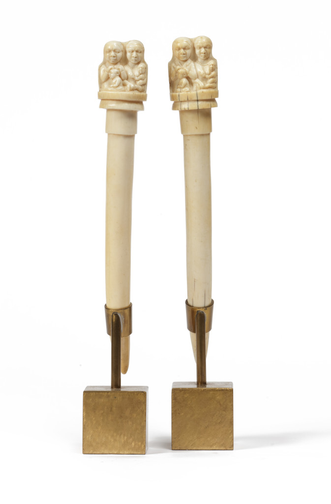 Portuguese-colonial Angolan Ivory carved Sedan Chair hand Supports, marked ***A ***R Diaz