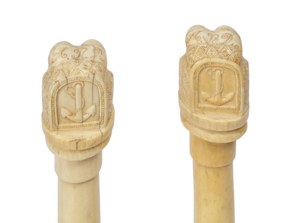 Portuguese-colonial Angolan Ivory carved Sedan Chair hand Supports, marked ***A ***R Diaz