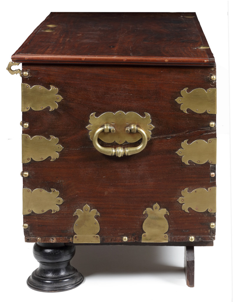 A large Indian rosewood VOC chest with brass mounts 