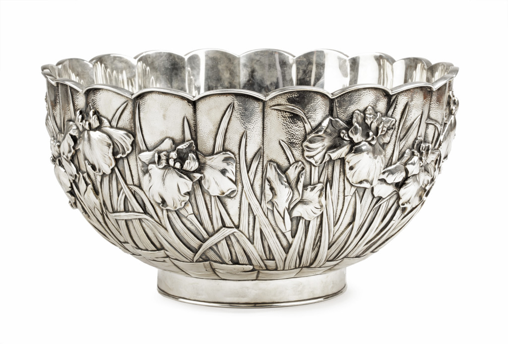 A large Japanese silver punch-bowl by Y. Konoike, Yokohama Japan