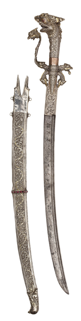 A fine ruby inlaid silver, brass and gold Sinhalese Kasthane