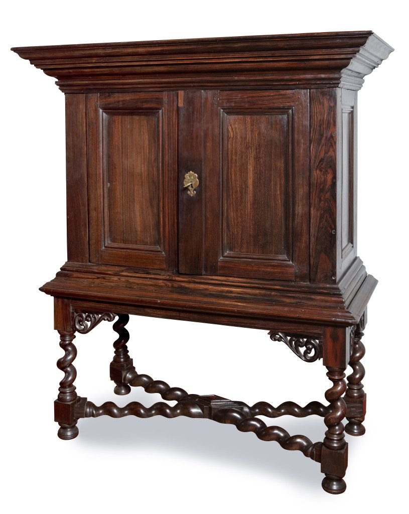 An Indonesian colonial Sono Keling two-door cabinet on stand