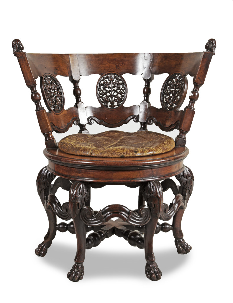 A fine Sri Lankan satinwood and leather 'burgomaster' chair