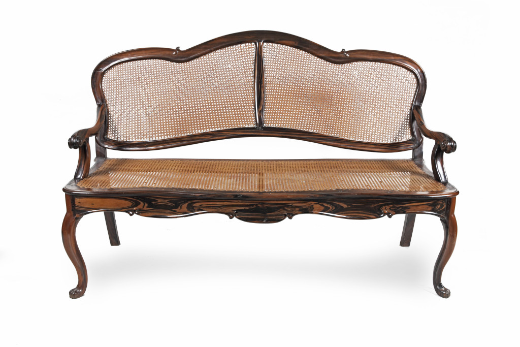 A fine Sri Lankan coromandel wood and cane settee