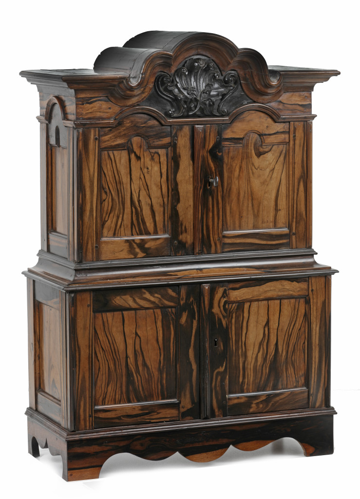A Sri Lankan Rococo coromandel wood miniature cabinet