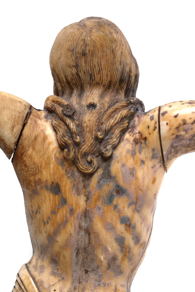 A delicately carved ivory Portuguese Sri Lankan crucifix