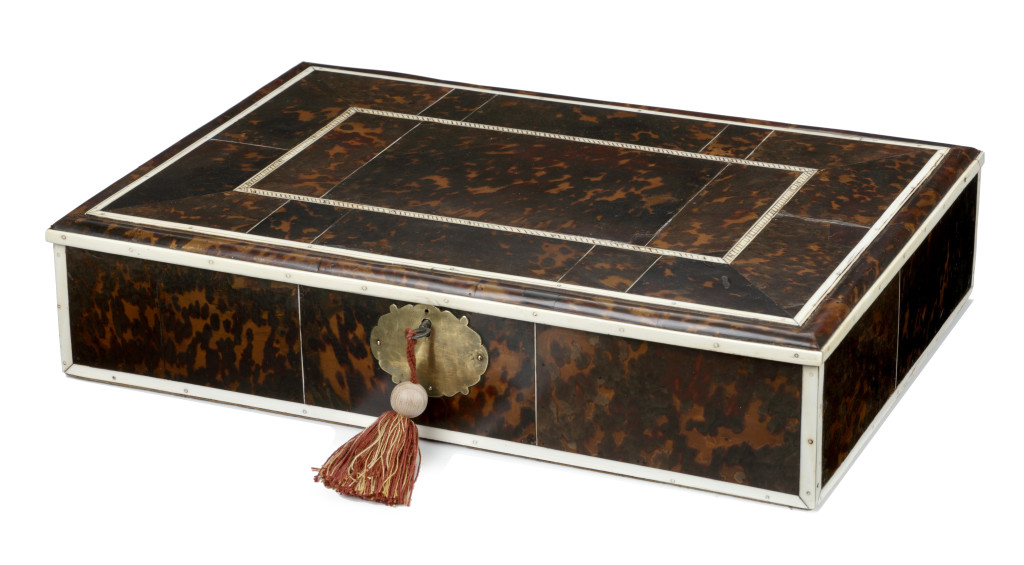 A Sri Lankan Tortoiseshell and Ivory veneered writing-box
