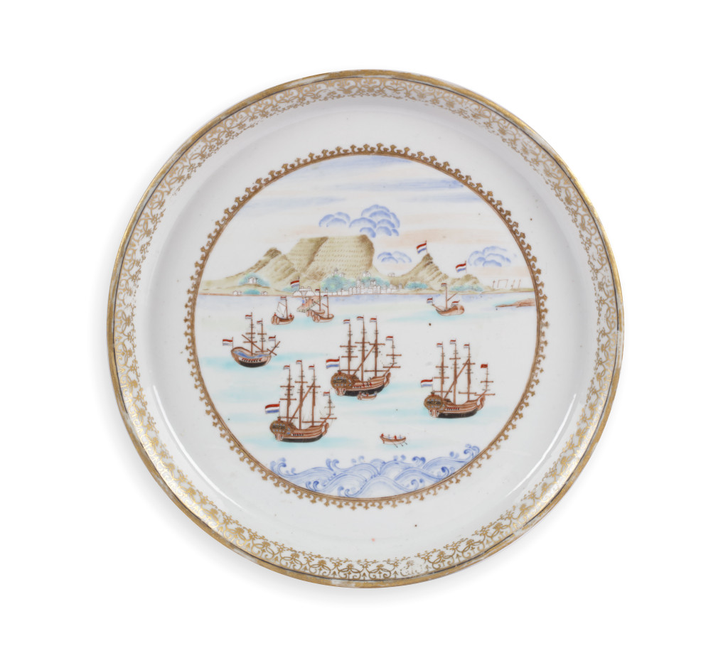 A large Chinese export porcelain 'Table Bay' or 'Cape of Good Hope' dish