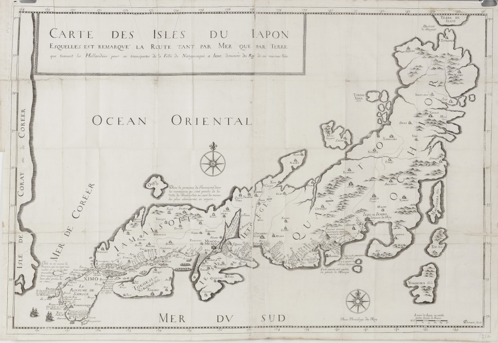Carte des Isles du Japon, esquelles est remarqué, la Route tant par Mer que par Terre que tiennient les Hollandios pour se transporter de la Ville de Nangasaqui a I'edo demeure du Roy de ses marmes isles Paris 1679, by Jean-Baptiste Tavernier (1605-1689)