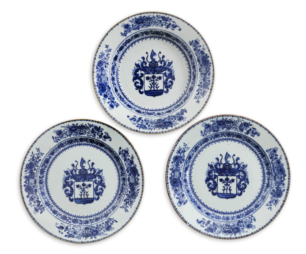 Three Chinese export armorial 'Schreuder’ porcelain dishes for the Dutch market