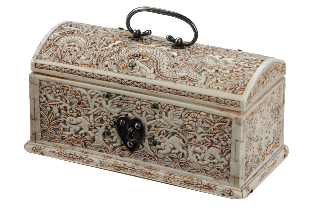 A rare Tonkin ivory box with silver mounts