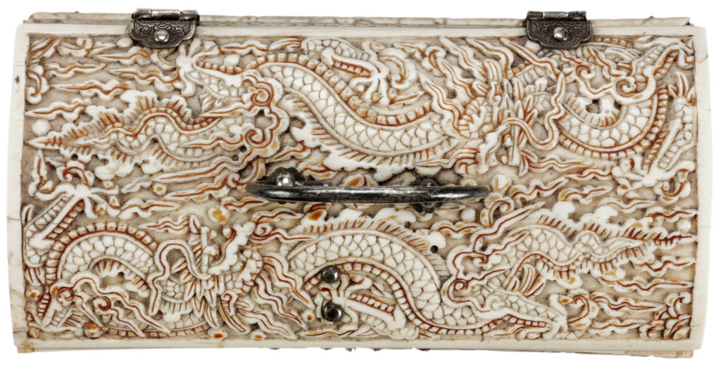 A rare Tonkin ivory box with silver mounts