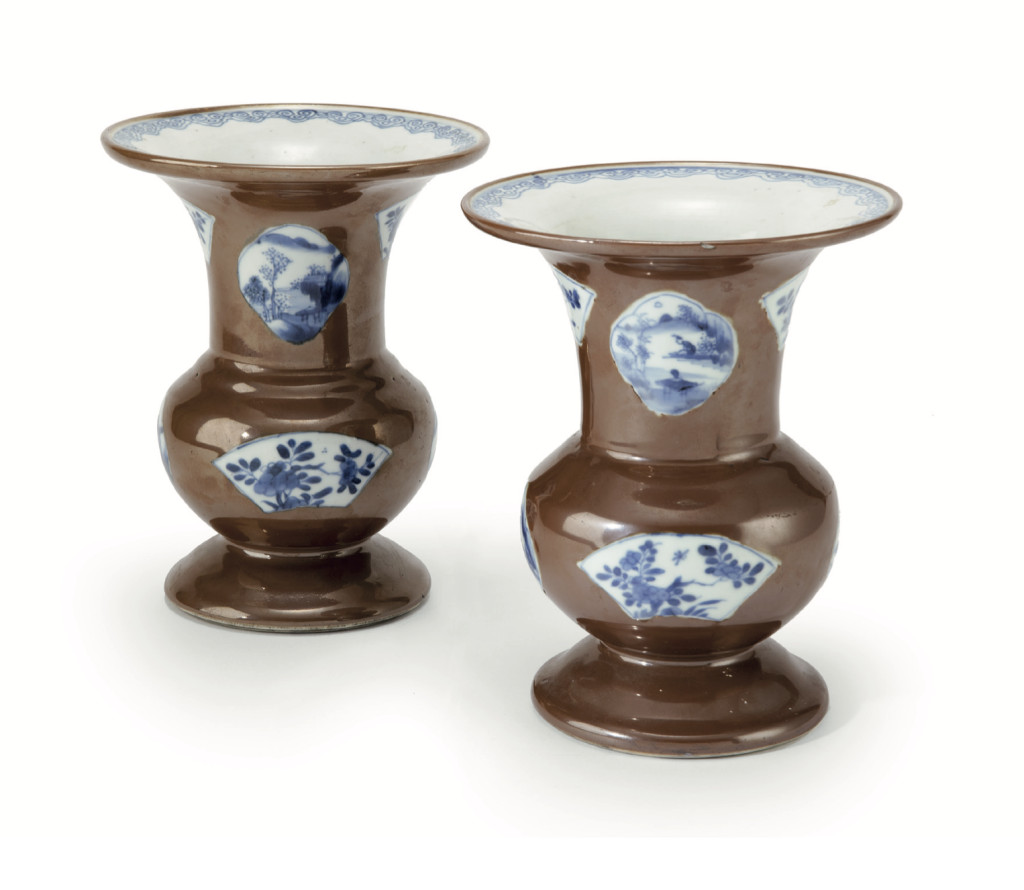 A pair of Chinese porcelain 'Batavia ware' spittons