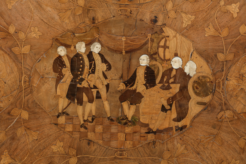 A very interesting centre table commemorating the Paris Treaty between the original thirteen states of the United States of America and Great Britain ending the American Revolution or War of Independence in 1783
