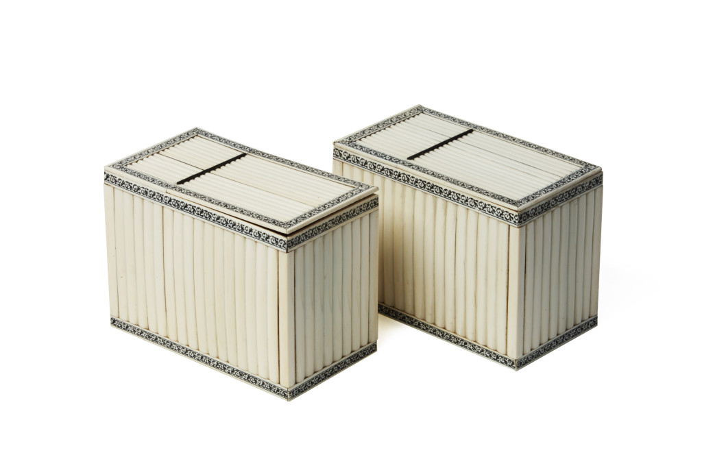 A pair of ivory veneered Vizagapatam Tea-caddies