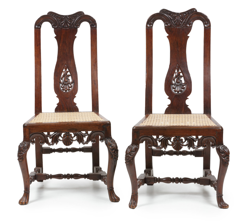 Pair of Sri Lankan East-Indian walnut, or mãrã, high-back side chairs